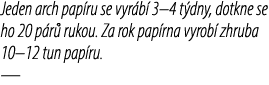 Jeden arch pap ru se vyr b 3–4 t dny, dotkne se ho 20 p r  rukou. Za rok pap rna vyrob  zhruba 10–12 tun pap ru. —