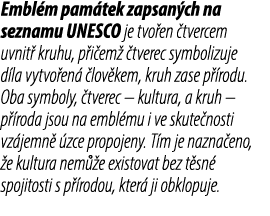 Embl m pam tek zapsan ch na seznamu UNESCO je tvo en tvercem uvnit  kruhu, p i em   tverec symbolizuje d la vytvo en...