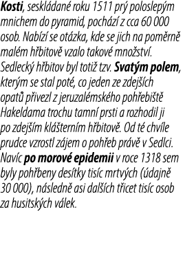 Kosti, seskl dan roku 1511 pr  poloslep m mnichem do pyramid, poch z  z cca 60 000 osob. Nab z  se ot zka, kde se ji...
