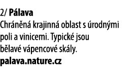 2/ P lava Chr n n krajinn  oblast s  rodn mi poli a vinicemi. Typick  jsou b lav  v pencov  sk ly. palava.nature.cz