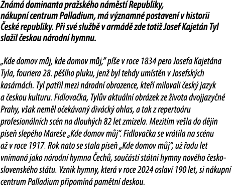 Zn m dominanta pra sk ho n m st  Republiky, n kupn  centrum Palladium, m  v znamn  postaven  v historii  esk  republ...