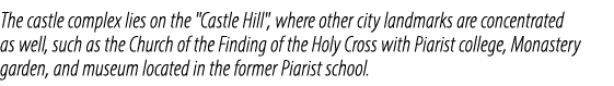 The castle complex lies on the \“Castle Hill\", where other city landmarks are concentrated as well, such as the Chur...
