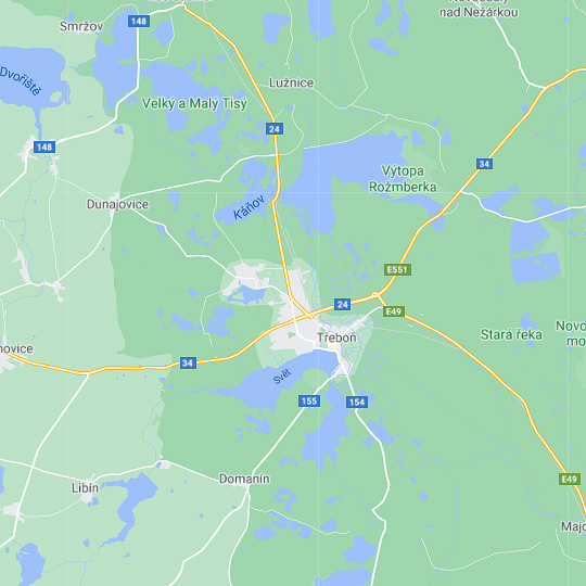 Třeboňsko, zdroj: Mapy Google