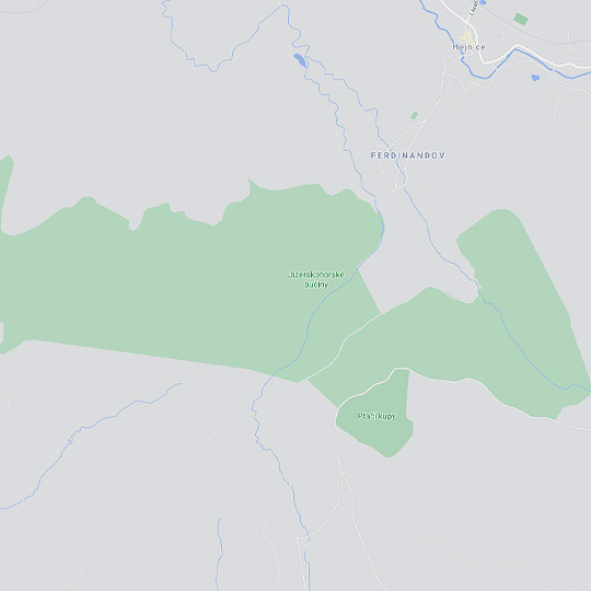 Bučiny Jizerských hor, zdroj: Mapy Google