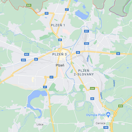 Plzeň, zdroj: Mapy Google